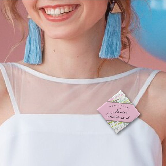 Chapa Cuadrada JUNIOR BRIDESMAID Sweet Garden Stripe Boda de Moda (JUNIOR BRIDESMAID Sweet Garden Pastel Stripes Chic Wedding Rehearsal Pin Button @ fatfatin)