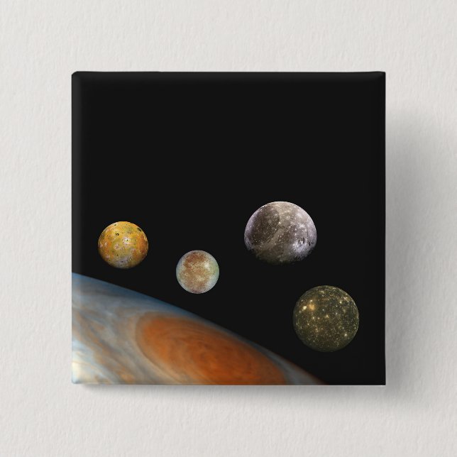 Chapa Cuadrada Júpiter y cuatro lunas satélites Galileas (Anverso)