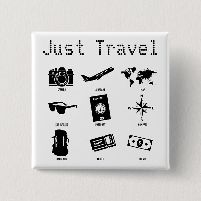 Chapa Cuadrada Just travel - travel icons (Anverso)