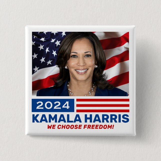 Chapa Cuadrada Kamala Harris 2024 Elegimos libertad (Anverso)