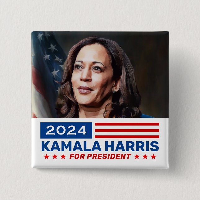 Chapa Cuadrada Kamala Harris 2024 por la campaña presidencial (Anverso)