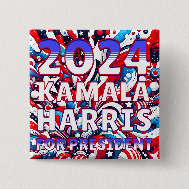 Chapa Cuadrada Kamala Harris por la presidencia de 2024 (Anverso)