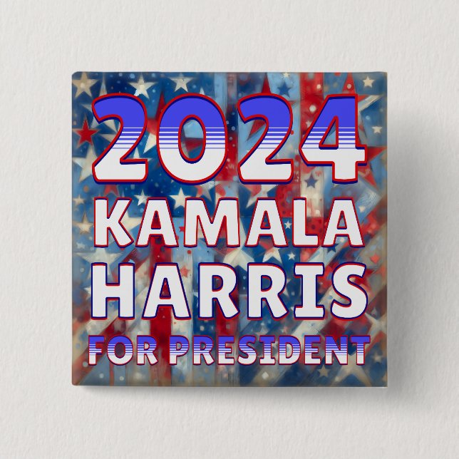 Chapa Cuadrada Kamala Harris por la presidencia de 2024 (Anverso)