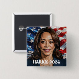 Chapa Cuadrada Kamala Harris y la bandera estadounidense