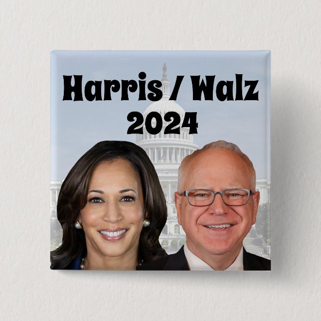 Chapa Cuadrada Kamala Harris y Tim Walz 2024 (Anverso)