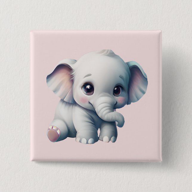 Chapa Cuadrada Kawaii Baby Elephant (Anverso)
