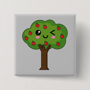 Chapa Cuadrada Kawaii feliz árbol de manzanas