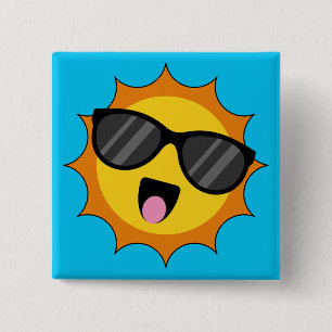 Chapa Cuadrada Kawaii Happy Sun con gafas de sol