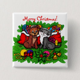 Chapa Cuadrada Kitty and Puppy , Happy XMas