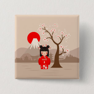 Chapa Cuadrada Kokeshi - Muñeca japonesa