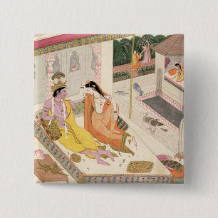 Chapa Cuadrada Krishna y Radha en una cama en un palacio del