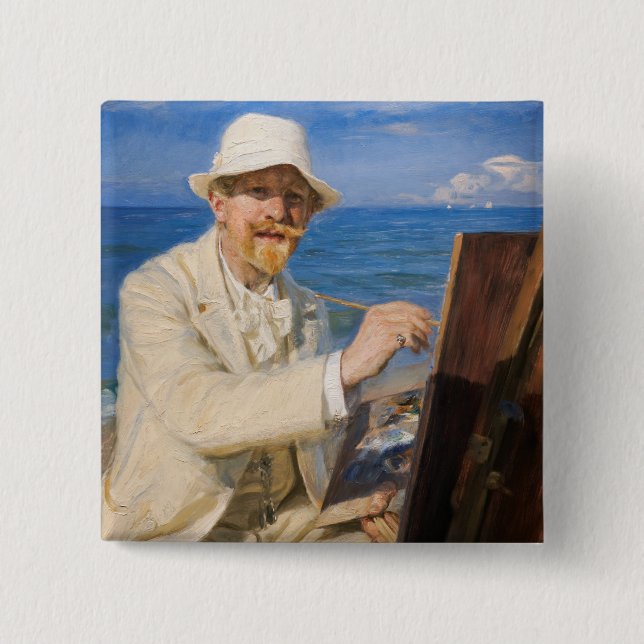 Chapa Cuadrada Kroyer - autorretrato en la playa de Skagen (Anverso)