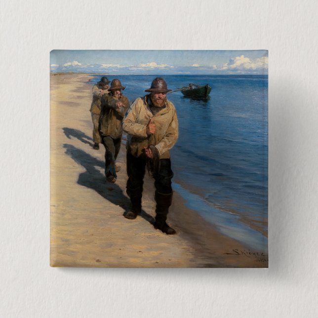 Chapa Cuadrada Kroyer - Tres pescadores lanzando un bote (Anverso)