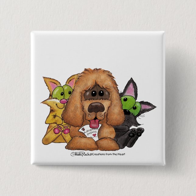 Chapa Cuadrada La adopción de Sassie-Mascota es amor (Anverso)