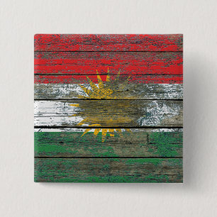 Chapa Cuadrada La bandera kurda en la madera áspera sube a efect