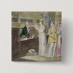 Chapa Cuadrada La biblioteca de circulación (pluma y tinta y w/c