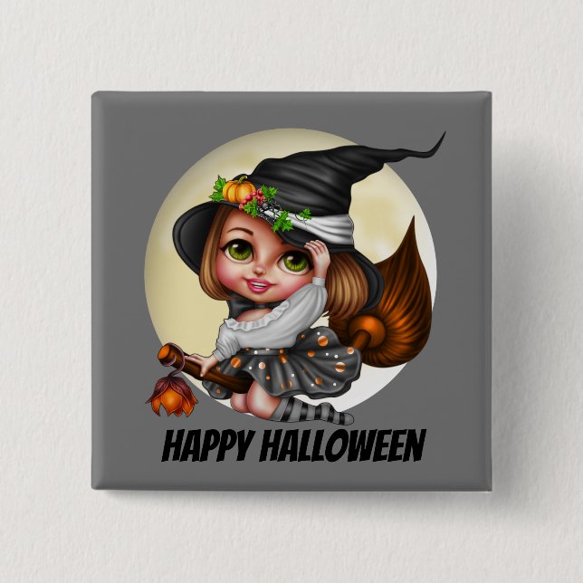 Chapa Cuadrada La bruja linda de Halloween añade nombre o el (Anverso)