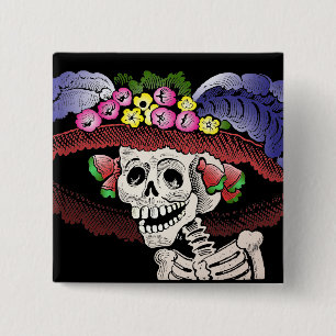 Chapa Cuadrada La Calavera Catrina en color