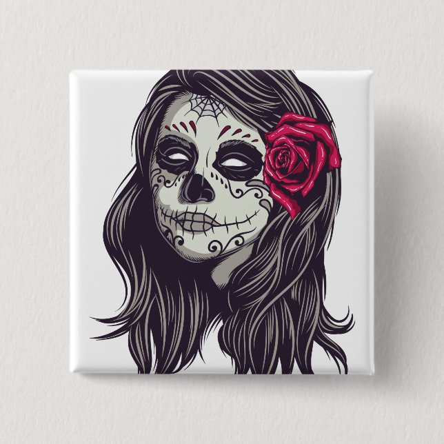 Chapa Cuadrada La Catrina - Dia De Los Muertos (Anverso)