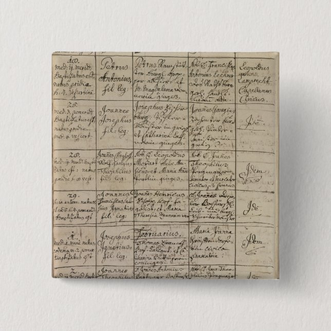 Chapa Cuadrada La entrada en el registro bautismal, 1756 de (Anverso)