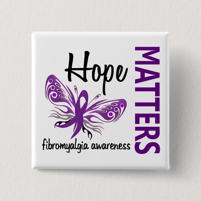 Chapa Cuadrada La esperanza importa Fibromyalgia de la mariposa (Anverso)