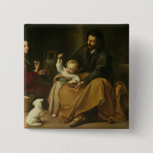 Chapa Cuadrada La familia santa con el pequeño pájaro, c.1650