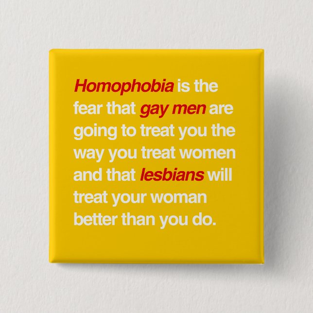 CHAPA CUADRADA LA HOMOFOBIA ES EL MIEDO QUE LOS HOMBRES GAY LE (Anverso)