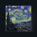 Chapa Cuadrada La noche estrellada de Van Gogh<br><div class="desc">Obra maestra de Van Gogh: Noche estrellada. La noche estrellada es un aceite sobre lienzo del pintor holandés post-impresionista Vincent van Gogh. Pintado en junio de 1889, se aprecia la vista desde la ventana de su asilo en Saint-Rémy-de-Provence, frente al este, justo antes de la salida del sol, con la...</div>
