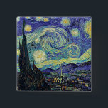 Chapa Cuadrada La noche estrellada de Van Gogh<br><div class="desc">Obra maestra de Van Gogh: Noche estrellada. La noche estrellada es un aceite sobre lienzo del pintor holandés post-impresionista Vincent van Gogh. Pintado en junio de 1889, se aprecia la vista desde la ventana de su asilo en Saint-Rémy-de-Provence, frente al este, justo antes de la salida del sol, con la...</div>