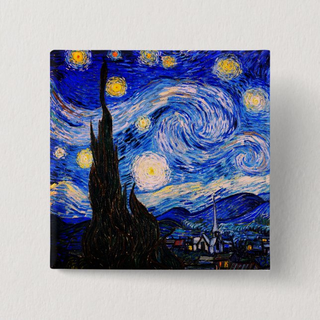 Chapa Cuadrada La noche estrellada de Vincent Van Gogh (Anverso)