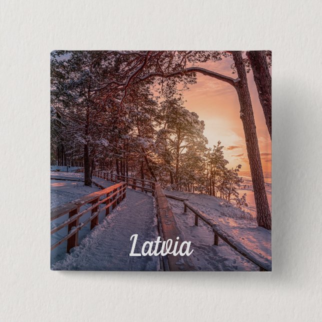 Chapa Cuadrada La puesta de sol del invierno en un bosque de pino (Anverso)