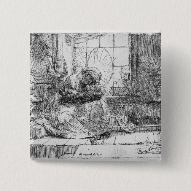 Chapa Cuadrada La Sagrada Familia con un gato, 1654 (Anverso)