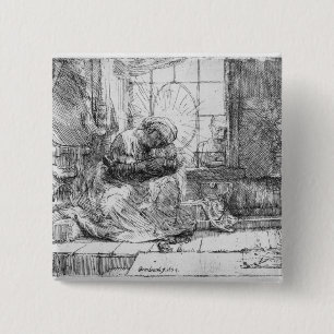 Chapa Cuadrada La Sagrada Familia con un gato, 1654