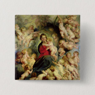Chapa Cuadrada La Virgen y el niño rodeados