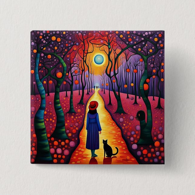 Chapa Cuadrada Lady y su gato en Plum Grove (Anverso)