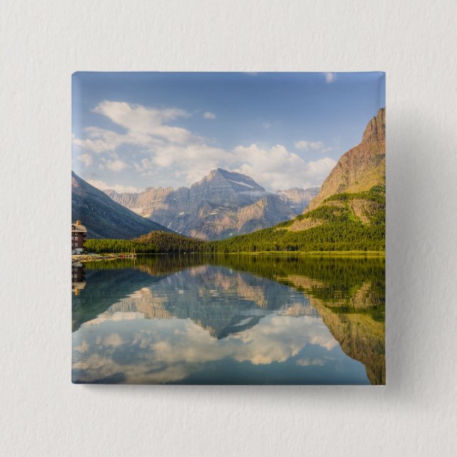 Chapa Cuadrada Lago Swiftcurrent con el hotel Many Glacier y (Anverso)