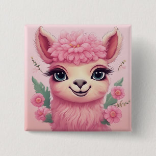 Chapa Cuadrada Lama, bebé sonriente rosa
