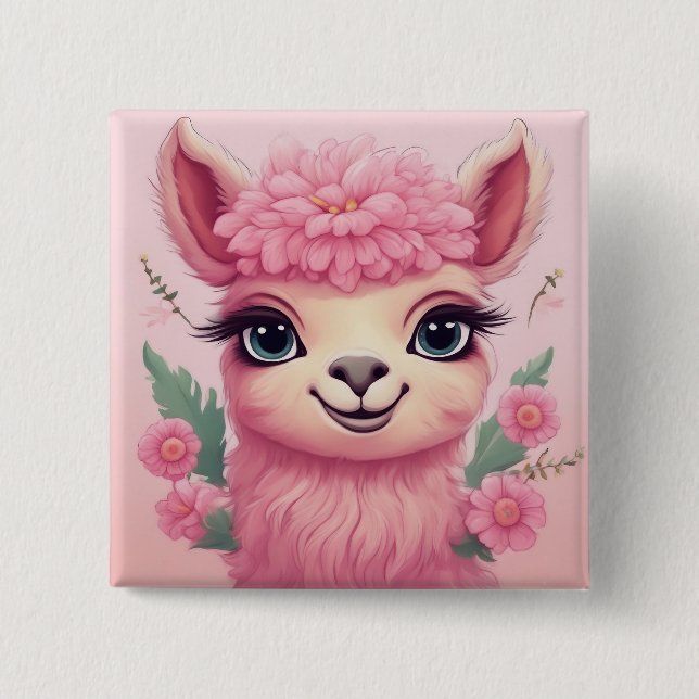 Chapa Cuadrada Lama, bebé sonriente rosa (Anverso)