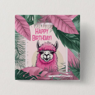 Chapa Cuadrada Lama sonriente rosa feliz
