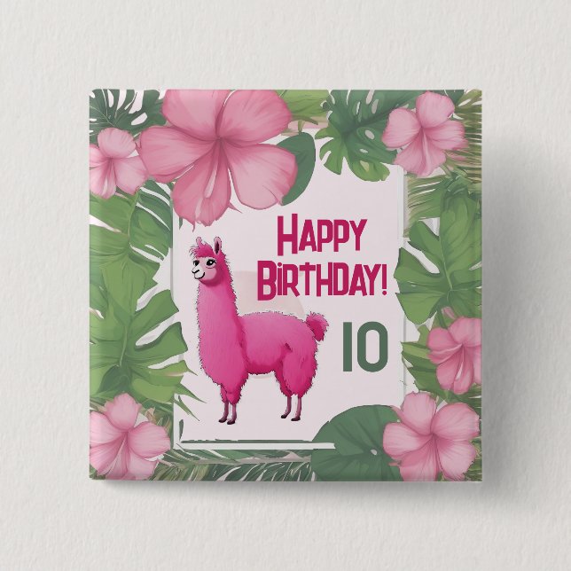 Chapa Cuadrada Lama sonriente rosa feliz (Anverso)