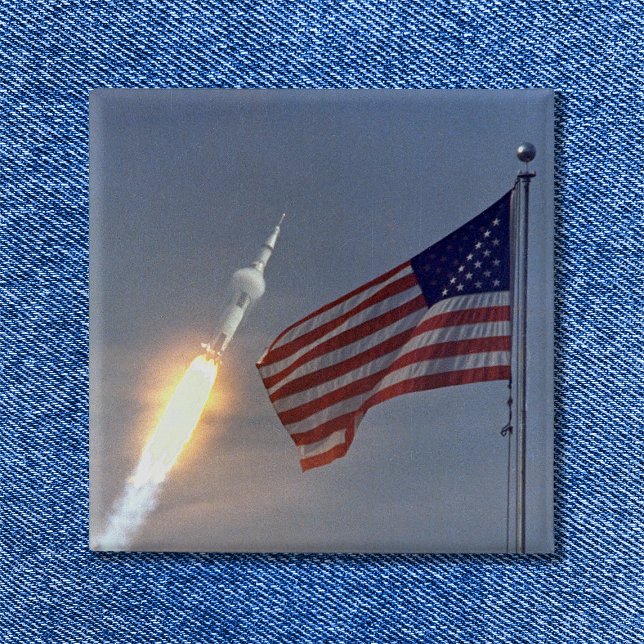 Chapa Cuadrada Lanzamiento del Apolo 11 (Apollo 11 Launch Pinback Button)