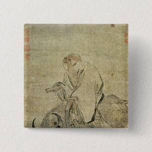Chapa Cuadrada Lao-tzu que monta su buey, chino, dinastía de Min
