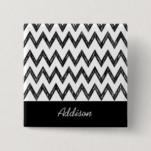 Chapa Cuadrada Lápiz de moda Chevron blanco y negro con nombre