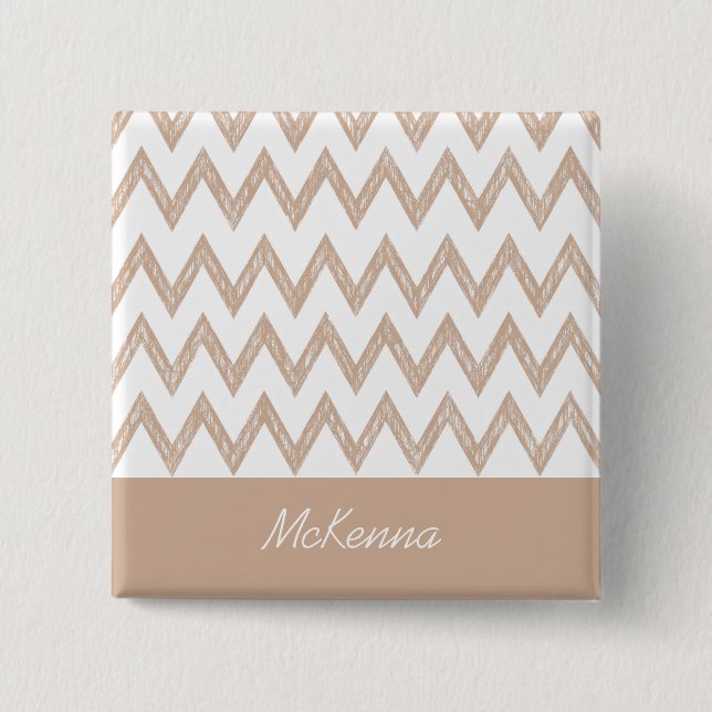 Chapa Cuadrada Lápiz De moda Tan Chevron Zigzags Con Nombre (Anverso)
