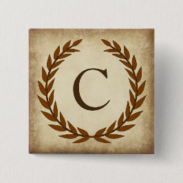 Chapa Cuadrada Laurel Wreath Aged Papyrus Monograma Inicial C
