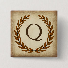 Chapa Cuadrada Laurel Wreath Aged Papyrus Monograma Inicial Q