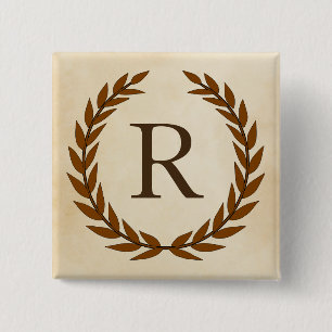 Chapa Cuadrada Laurel Wreath sobre el pergamino Monograma inicial