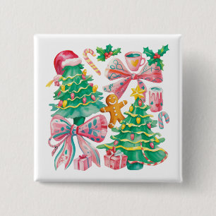 Chapa Cuadrada Lazo de árbol de Navidad elegante rosa azul Coquet