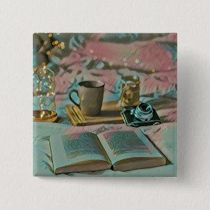 Chapa Cuadrada Leer libros, beber café