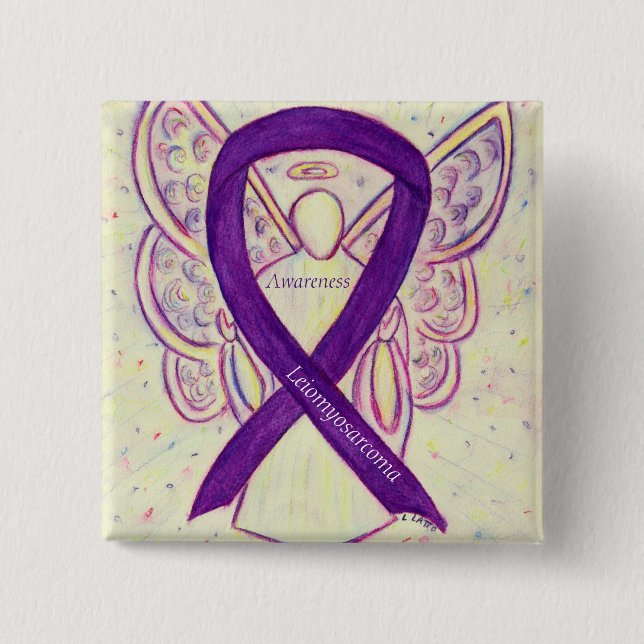 Chapa Cuadrada Leiomyosarcoma Pin Angel de Cinta de la Conciencia (Anverso)